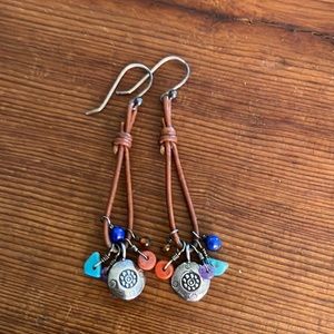 Sundance Catalog Leather and Stone Earrings